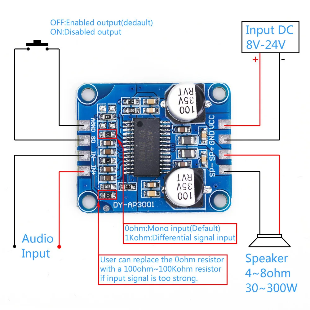 Плата усилителя мощности DY-AP3001 моноблочный усилитель класса D AMP для динамика 4 Ом