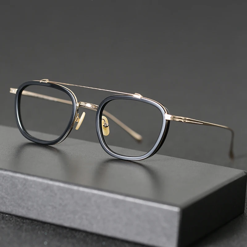 Handmade Titanium Square Eyeglasses Frame Men Vintage Acetate Optical Prescription Glasses Frame Women Fashion Full Rim Eyewear