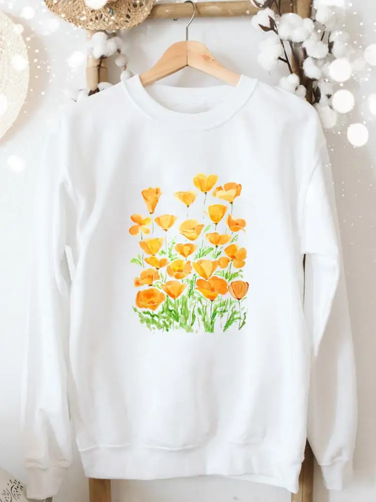 

Женская одежда в стиле 90-х с цветочным принтом, Модный свитшот с длинным рукавом, женские повседневные эстетичные пуловеры с графическим пр...
