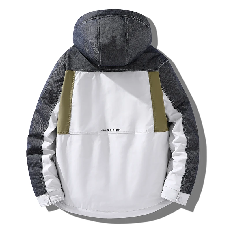 2023 New Men Winter Jacket Parkas Hooded Zipper Long Sleeve Men Coat Fashion Warm Jacket Men Casual Patchwork Jacket Parkas