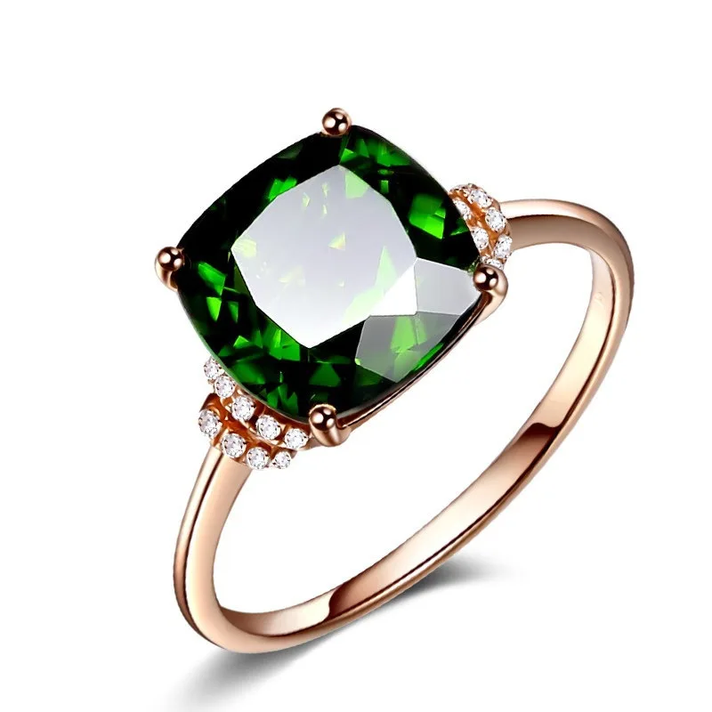 

Megin D Large Green Gemstone 18K Rose Gold Square Cut Rings for Women Korean Fashion Jewelry Four Claws Wedding Engagement Gifts