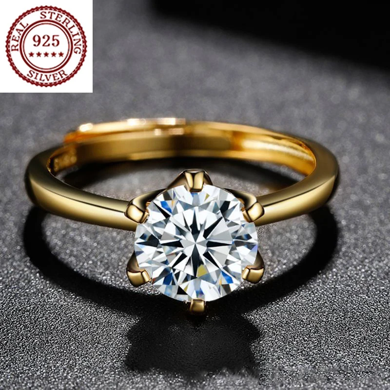 

Кольцо из серебра 925 пробы с блестящим бриллиантом и шестью зубцами