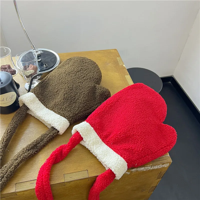 Женский Рождественский кошелек через плечо для монет плюшевые винтажные красные