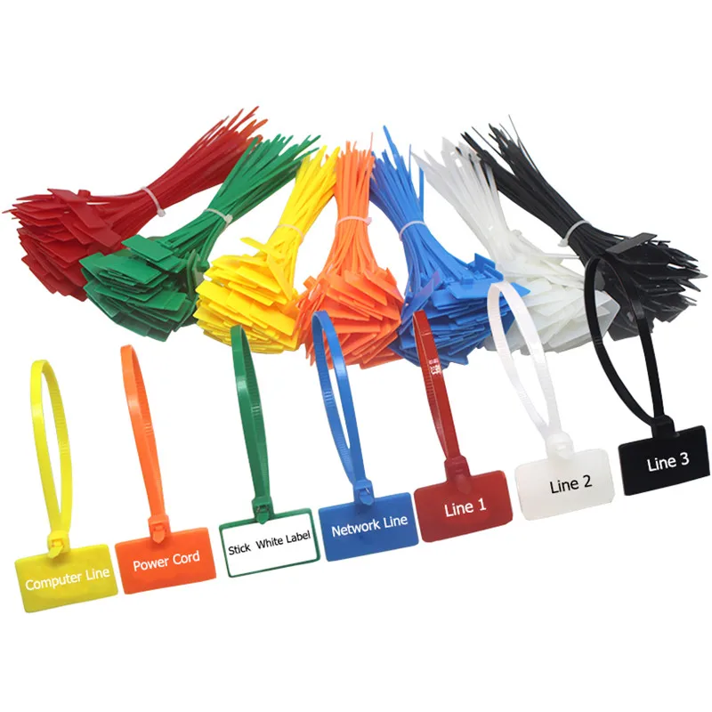 

250pcs/bag Easy Mark 4*150mm Nylon Cable Ties Tag Labels Plastic Loop Ties Markers Cable Tag Self-locking Zip Ties with Stickers