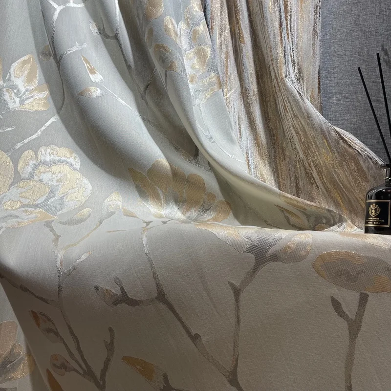 

Curtains for Bedroom Living Dining Room Modern Luxury Gold Thread Leaf Jacquard High Precision Color Matching Windows Door