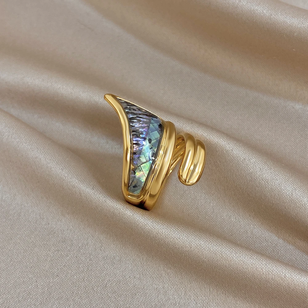 Фото Кольцо Greatera Classic Double-track Spiral Open Ring Irregular Circular Blue-green Light Luxury Charm из нержавеющей стали, женское украшение №3