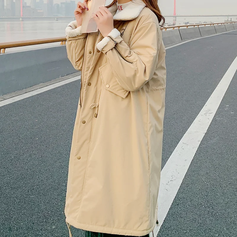Winter Jacket Women 2023 Coat Women Artificial Lambswool Down Cotton Jackets Female Safari Style Long Parkas  Women Jacket Coat