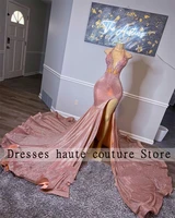 sexy sparkly pink sequins prom dresses 2022 celebrity dress beaded mermaid slit evening gowns robes de soir%c3%a9e