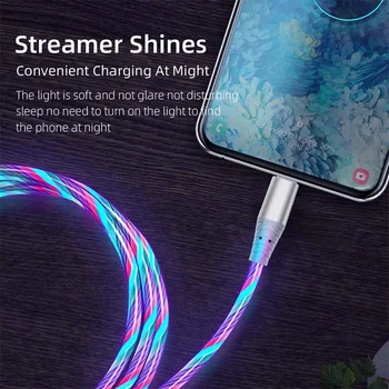 Flow Luminous USB Type C Cable 3A Fast Charging Data Cord for Samsung Xiaomi OPPO Huawei IPhone Charger Micro USB Wire LED Cable 5