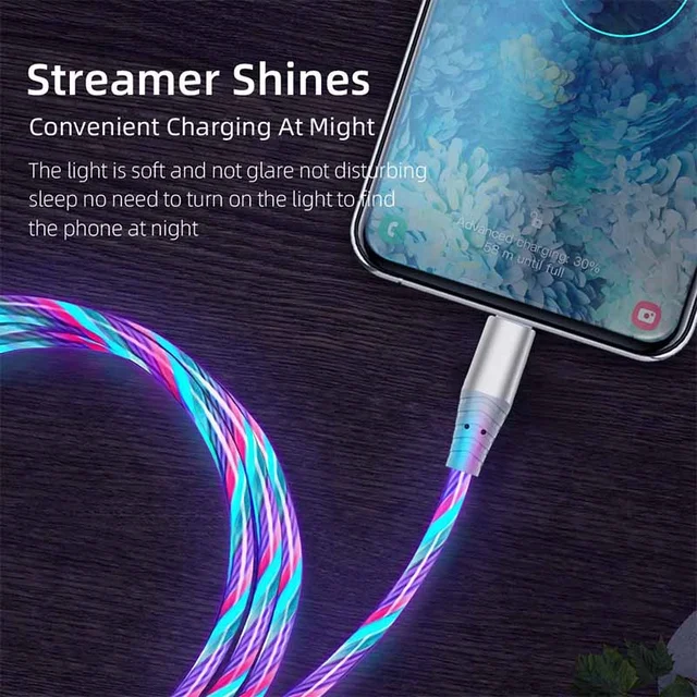 Flow Luminous USB Type C Cable 3A Fast Charging Data Cord for Samsung Xiaomi OPPO Huawei IPhone Charger Micro USB Wire LED Cable 5