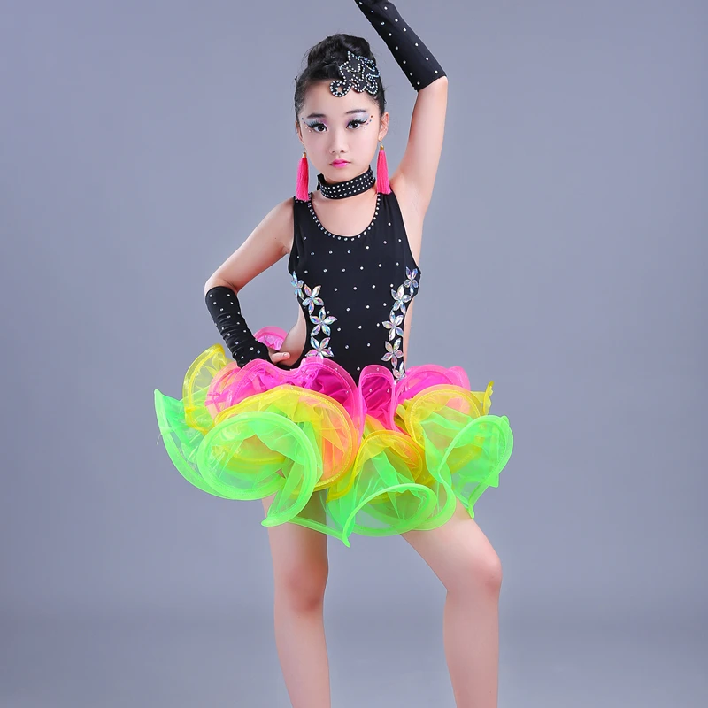 

Children Jazz Latin Dance wear Costumes Girls Sequined Ballroom Dancing dress Kids salsa Latin dance Outfits Performance