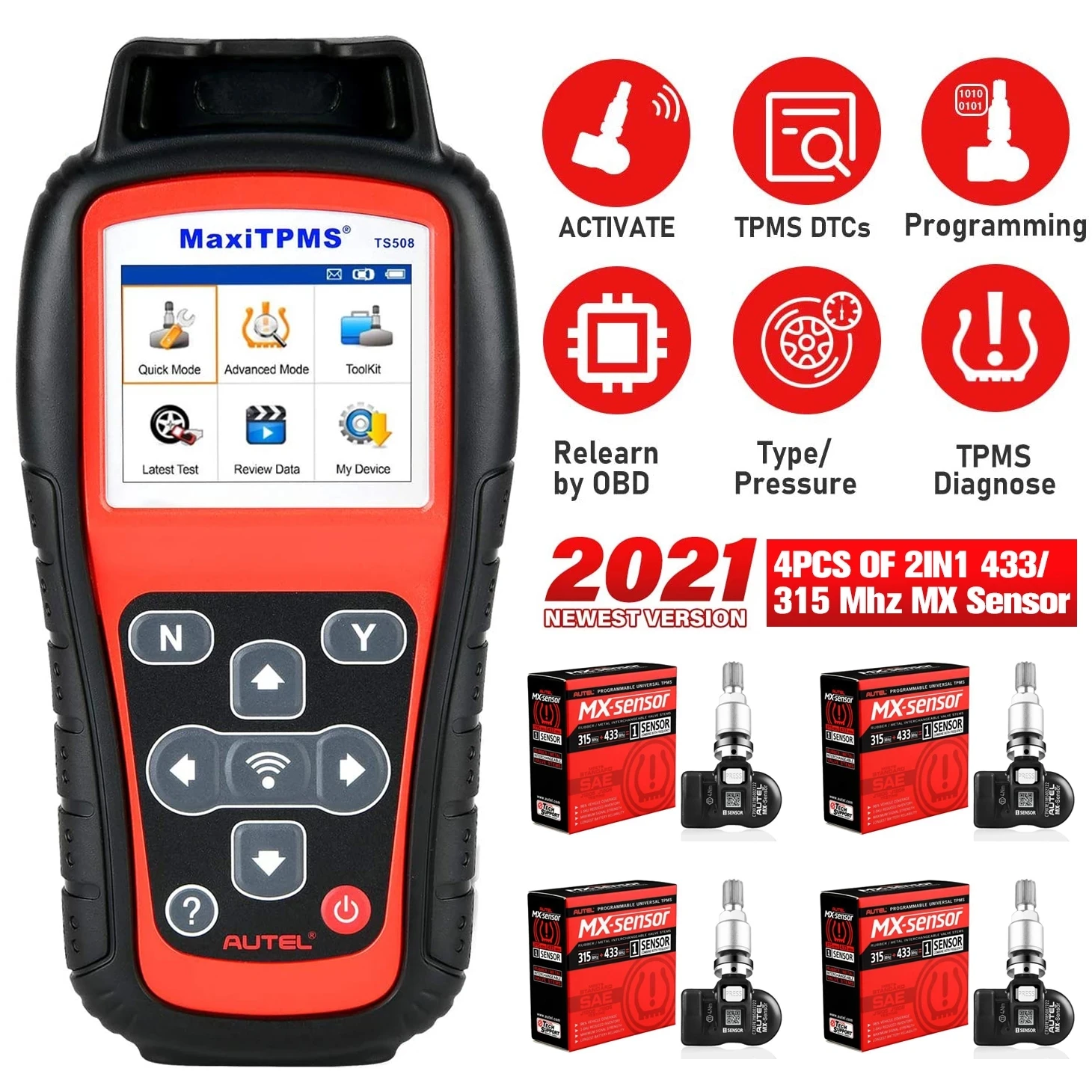 

Программатор Autel MaxiTPMS TS508 TPMS Tool + датчики MX, программатор TPMS, автомобильный диагностический инструмент OBD2 TS508K, считыватель кодов шин
