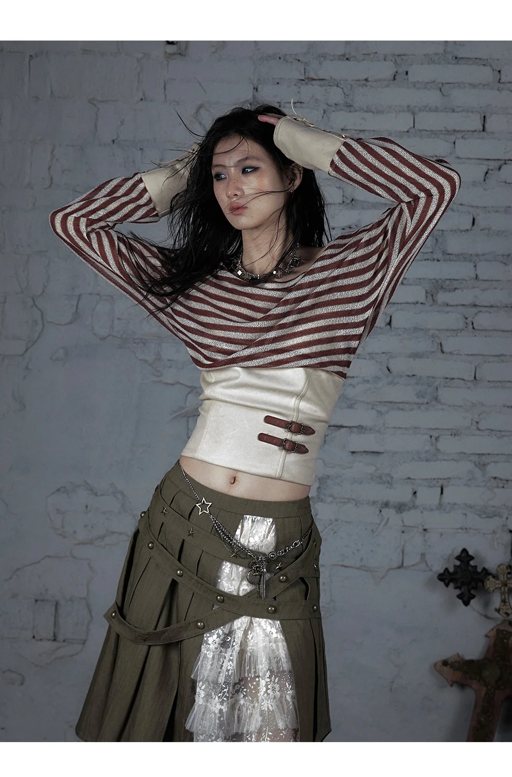 NO ROMANCE оригинальный дизайн винтажный панк-петчворк полосатый пояс с разрезом на