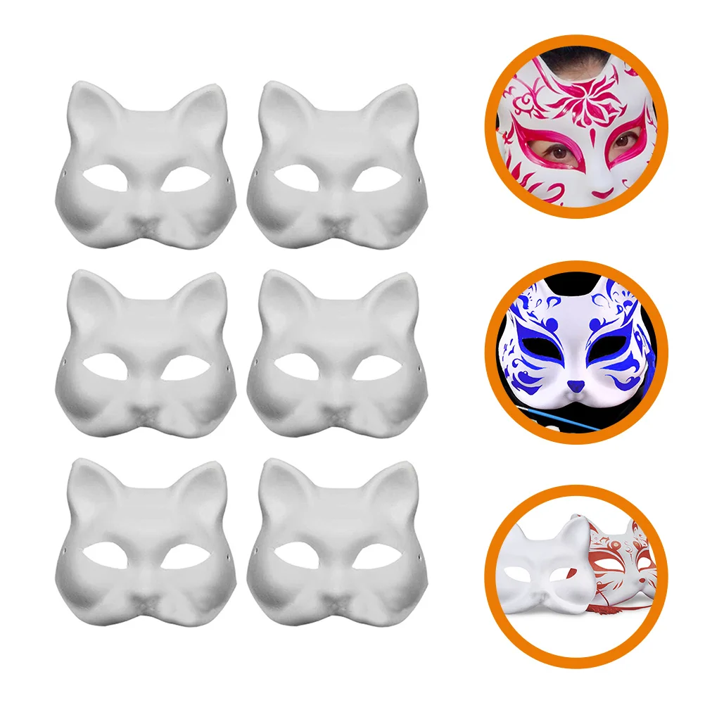 

6 Pcs DIY Cat Face Mask Animal Design Unpainted Blank Halloween Costumes Kids Paintable Role Play Outfits Paper Masks Self Made