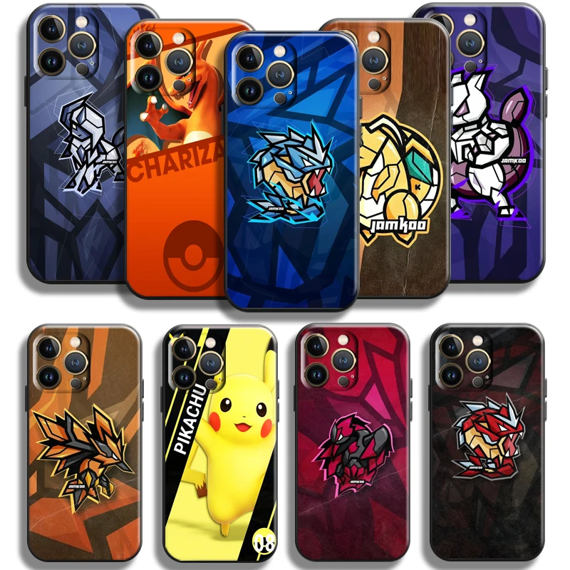 

Japan Pokemon Pikachu For Apple iPhone 13 12 11 Pro Max Mini X XR XS Max SE 5 5s 6 6S 7 8 Plus Phone Case Liquid Silicon Black