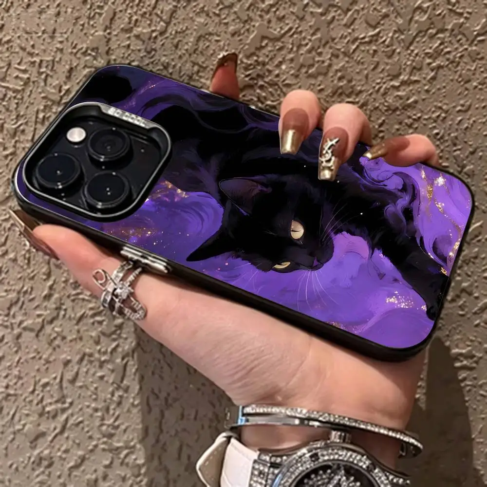 Фото Волшебный чехол для телефона с котиком для iPhone 17, 16, 15, 14, 13, 12, 11 Plus, Pro Max, XS, красочный серебристо-черный чехол №3