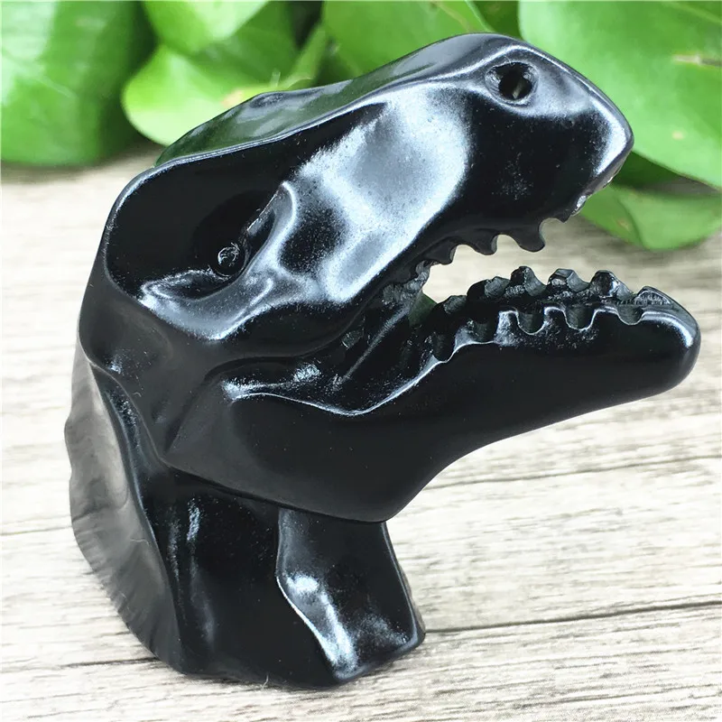 

Natural crystal carved obsidian dinosaur head home decor