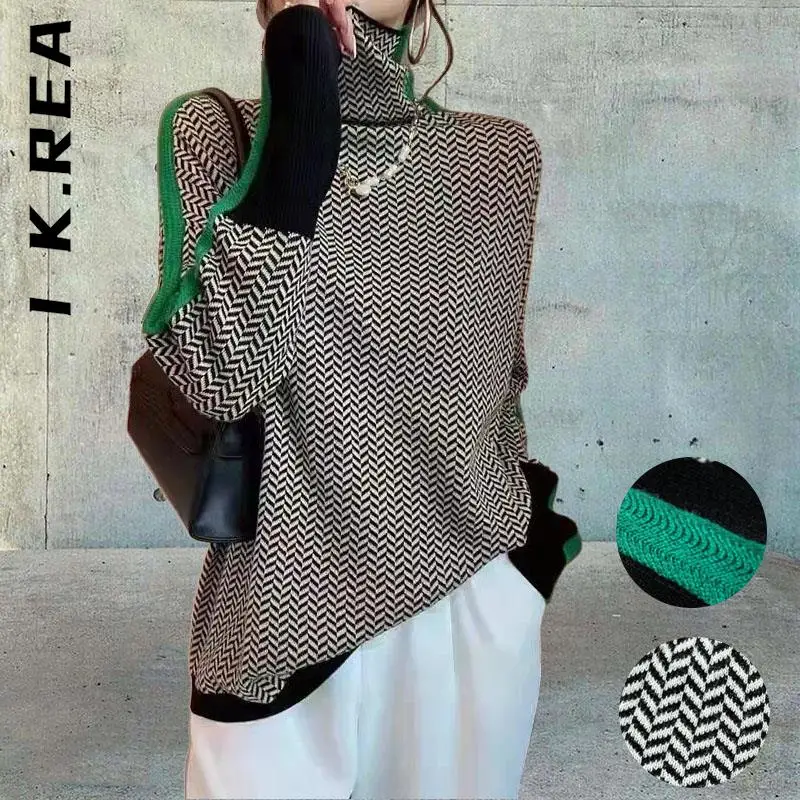 

Женский вязаный свитер I K.Rea, свитер с высоким воротником в винтажном стиле, популярный свитер, женские милые топы для отдыха