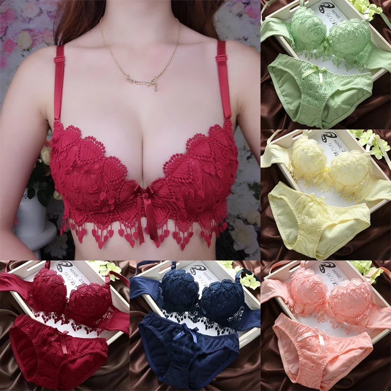 

Women Sexy lace Floral Lace Underwear Set Wireless Brassiere Outfit Women Underwear Solid Sexy Lingerie Corset Push Up Bra Set