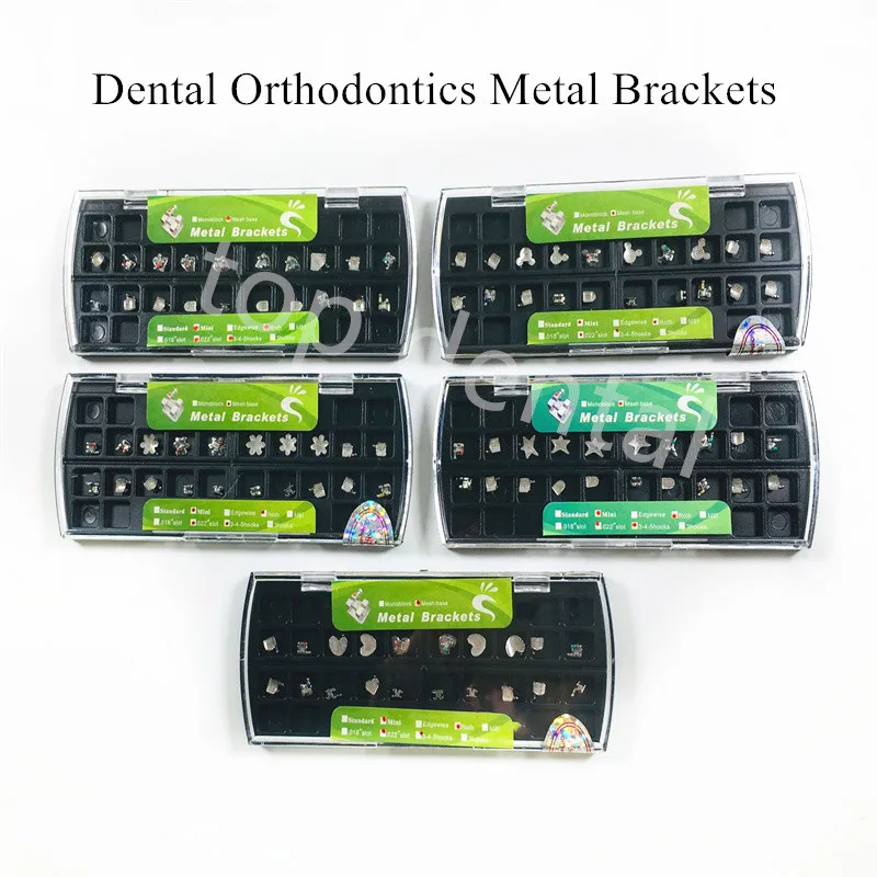 

5 коробок, стоматологический мультяшный ортодонтический металлический кронштейн, мини сетчатая основа, 5 моделей