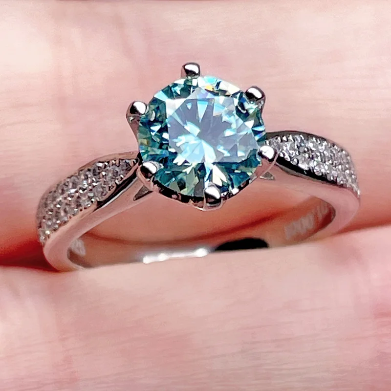 1-2CT сине-зеленое кольцо с муассанитом для женщин обручальные кольца бриллиантами