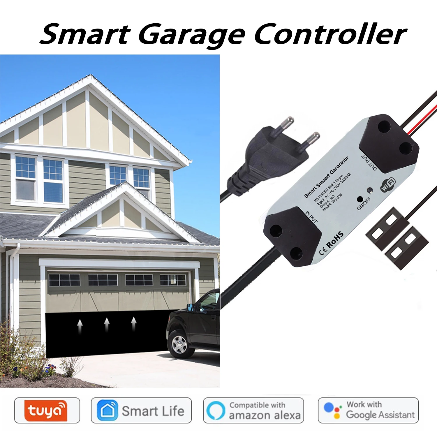 

Smart garage shutter door motor controller WIFI network connection APP Alexa Google voice control AC 110V-240V