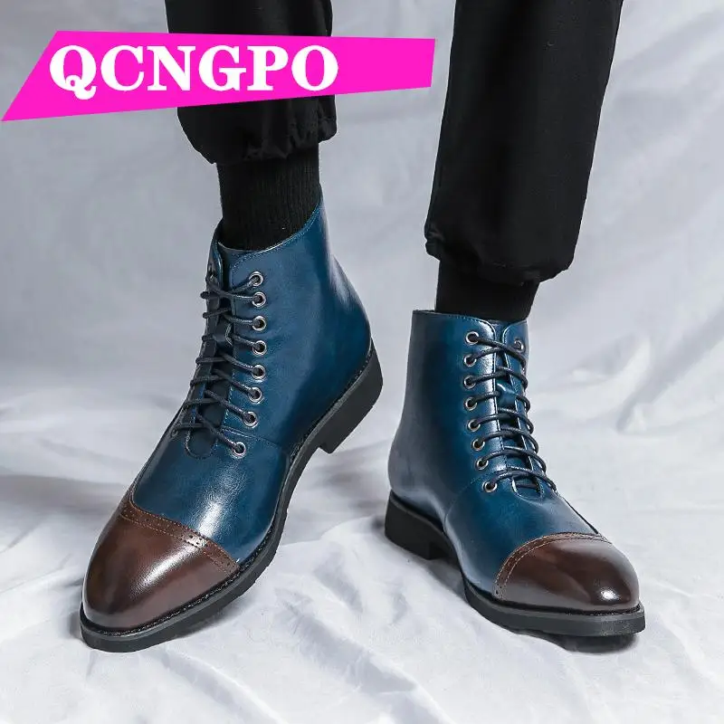 

Blue laces boots short boots business boots leather boots men's winter boots vintage boots retro boots casual boots Medium Cut