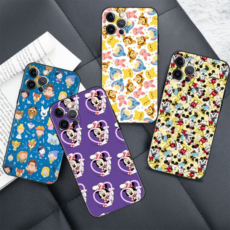 

Case For Apple iPhone 13 12 Pro Max Mini SE(2020) XR Black Silicone Fundas Cover Disney Mickey Minnie and Dumbo Cartoon Comics