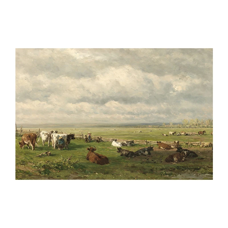 

Винтажная картина "Луговые коровы", печать на холсте