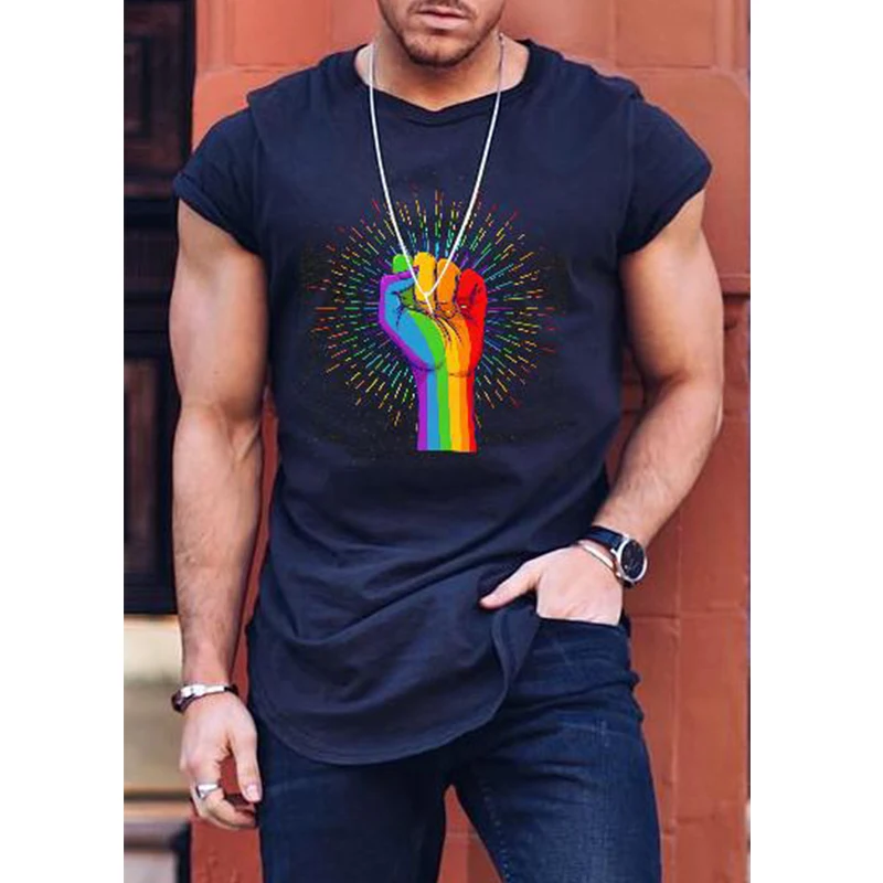 

Rheaclot Rainbow Hands Printing Men's Casual Fashion T-shirt