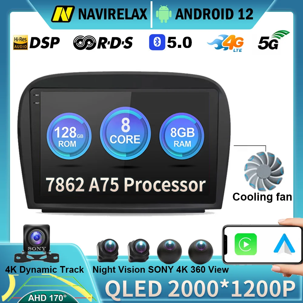 

Автомагнитола на Android 12 с GPS, мультимедийный плеер для Mercedes Benz SL R230 SL350 SL500 SL55 SL600 SL65 WIFI 4G Carplay DSP BT DVD