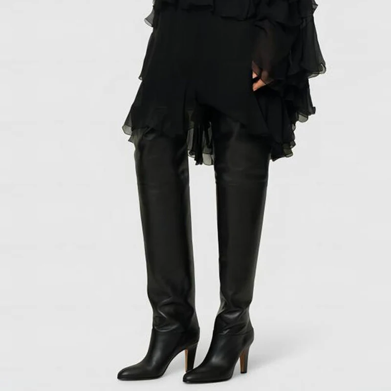 Большой размер 46 женские сапоги выше колена длинные рыцарские ботинки с круглым