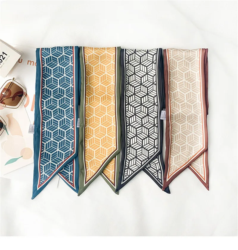 

2022 Spain Fashion Silk Neck Snood Luxury Long Narrow Hair Tie Scarves Foulard Headband Shawls and Wraps Neckerchief 100*10Cm