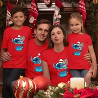 merry christmas cute stitch t shirt women disney new xmas gift mother kids red tops instagram clothes family matching outfits
