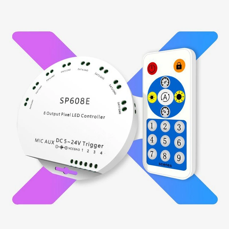 SP608E WS2812B Музыкальный контроллер 8-канальный выходной сигнал WS2811 WS2815 Светодиодная