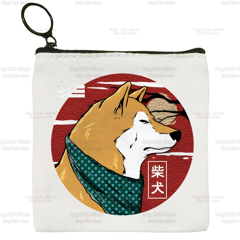 Shiba Inu Simple Canvas Coin Purse Cute Cartoon Key Case Lady Japanese Cute Kawaii Dog Bag Coin Storage Bag