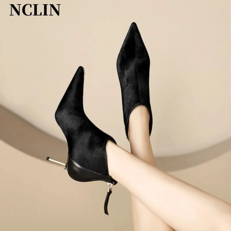 Женские ботинки с острым носком до щиколотки на высоком каблуке сезон