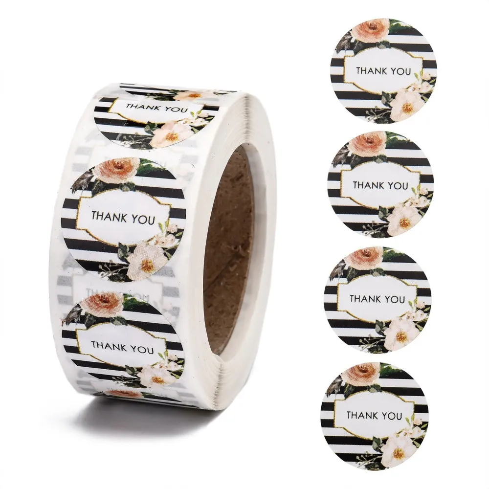 

500PCS Thank You Roll Stickers Self-Adhesive Paper Gift Tag Stickers for Party Decorative Presents Word 24.5mm 500pcs/roll