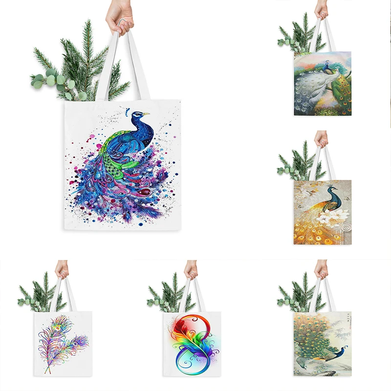 

Ethnic Style Peacock Canvas Bag Art Animal Handbags for Women Ladies Hand Bags Side Bag for Ladies Large Capacity Leisure Bag