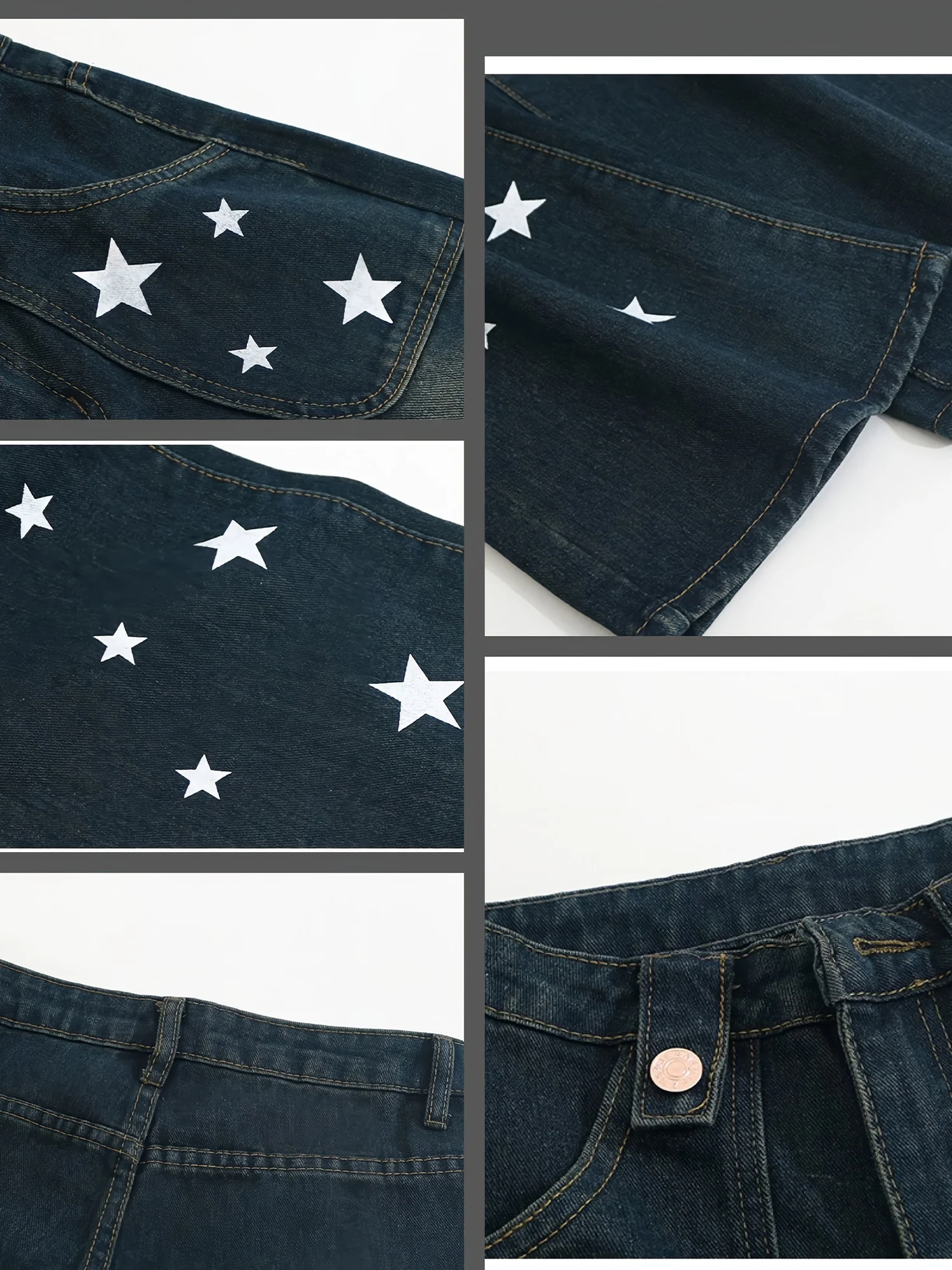 Chic Retro Stars Print Women Trousers Harajuku Loose Straight Wide Leg Denim Pants American Style Boyfriend Jeans Mopping Pants