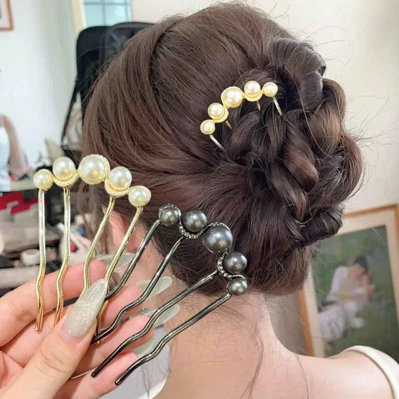 Жемчужные U-образные заколки для волос Женские однотонные винтажные Элегантные