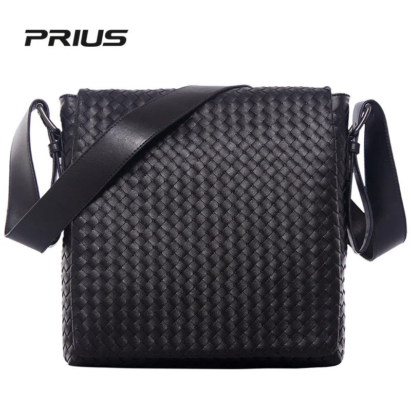 Fashion Luxury High Quality Men Cowhide Shoulder Bags Business Male Cowskin Genuine Leather Woven Designer Crossbody Bags