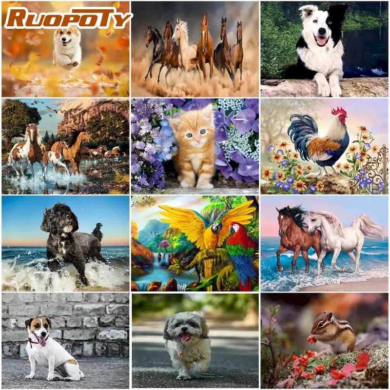

RUOPOTY 5D Diamond Embroidery Mosaic Cross Stitch Lovely Animals Art Kits Diy Diamond Painting Home Decor