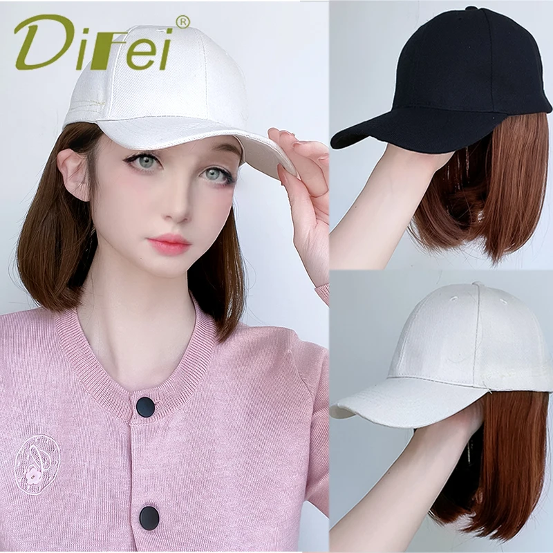 DIFEI Synthetic Bob Good Quality Hat Hair Wigs For Women Cap Hair Extensions Nature Adjustable Black Hat With Wig