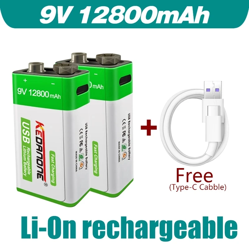 

Аккумуляторная батарея 6F22, 12800 мАч, 9 В, Micro USB