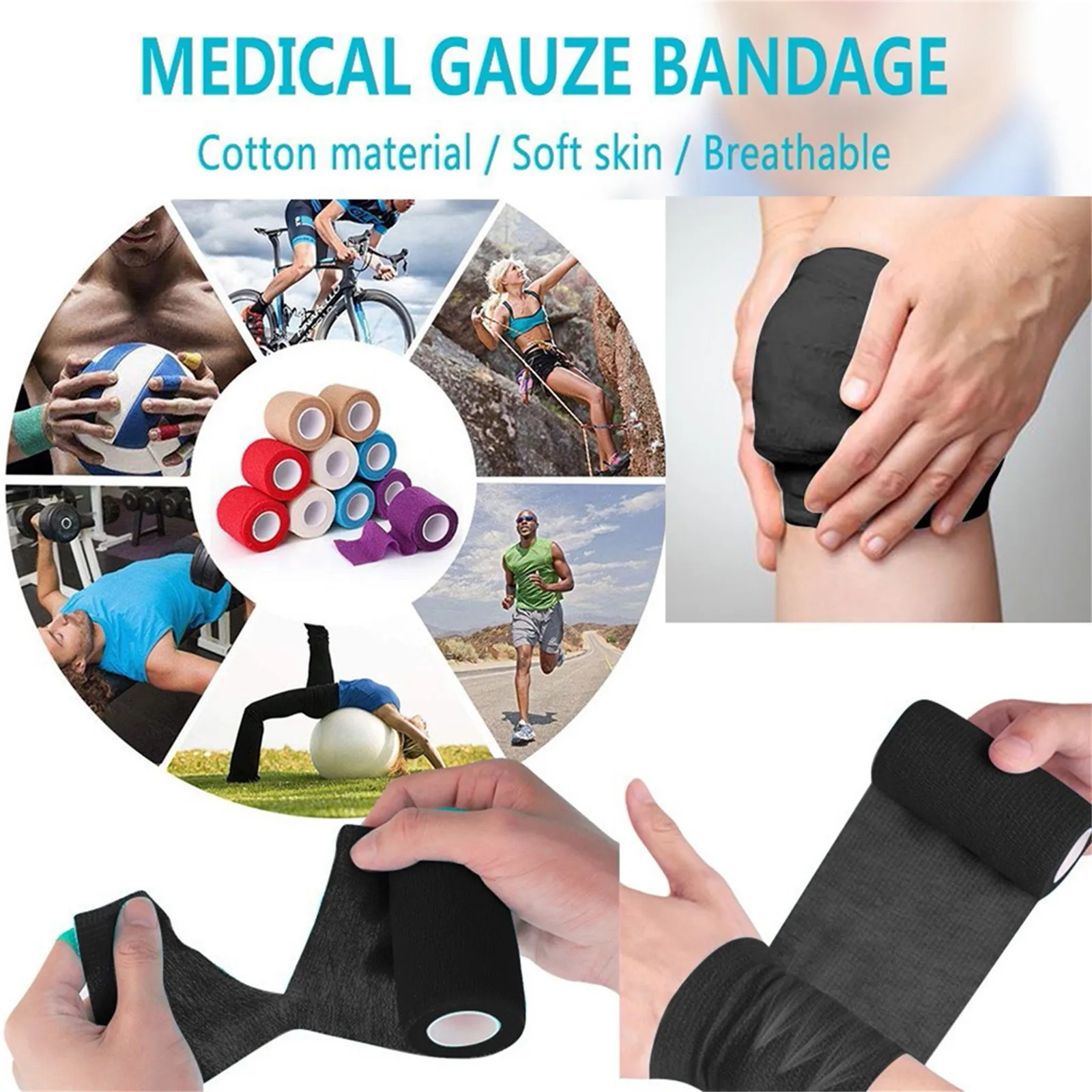 

Tape Sports Elastic Bandage Therapeutic Muscle Tape Colour Kids Sport Headbands Boys Sport Headbands for Women Non-slip