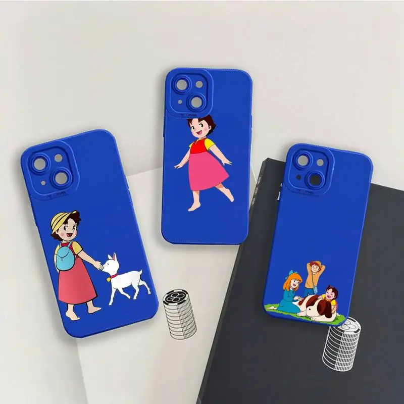

Heidi lovely cartoon girl Camera Lens Liquid Silicone Klein Blue Phone Case For iPhone 13 12 11 Pro MAX Mini X XS XR 7 8 Plus