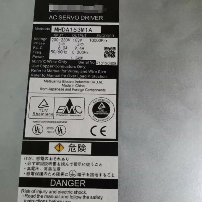 

MHDA153M1A servo driver S suit for MHMA152M1C , Used one , 85% appearance new , 3 months warranty , fast shipping
