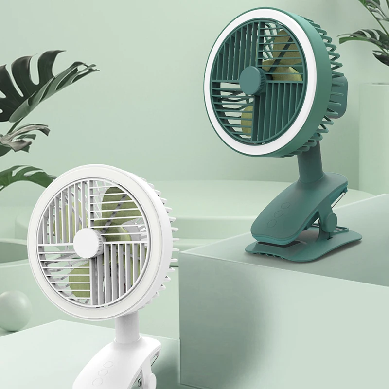 

New Shaking Head Fan With Light Charging Desktop Dormitory Stroller Mini Fan USB Clip Fan