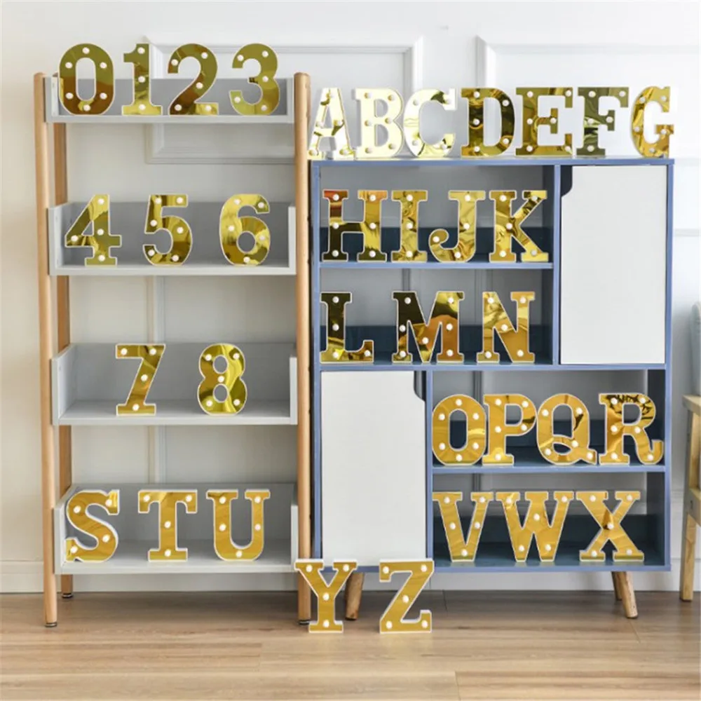 

LED Golden Digital Light For Marriage Proposal Birthday Holiday Romantic Decoration Light Marquee Sign Alphabet Light Wall Lamp